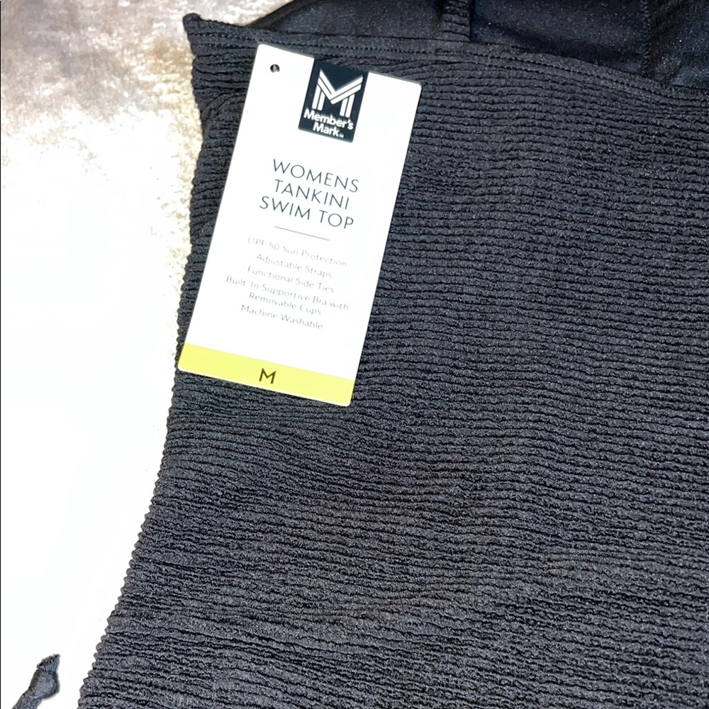 Members Mark Elegant Black Textured Tankini Swim Top - Picture 4 of 8
